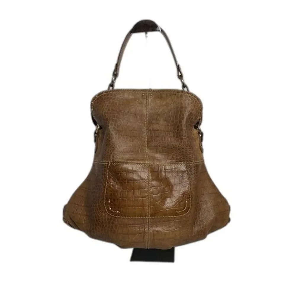 MAXX New York Women's Croc / Leather Jaguar Lining Adj Shoulder Bag Brown GC